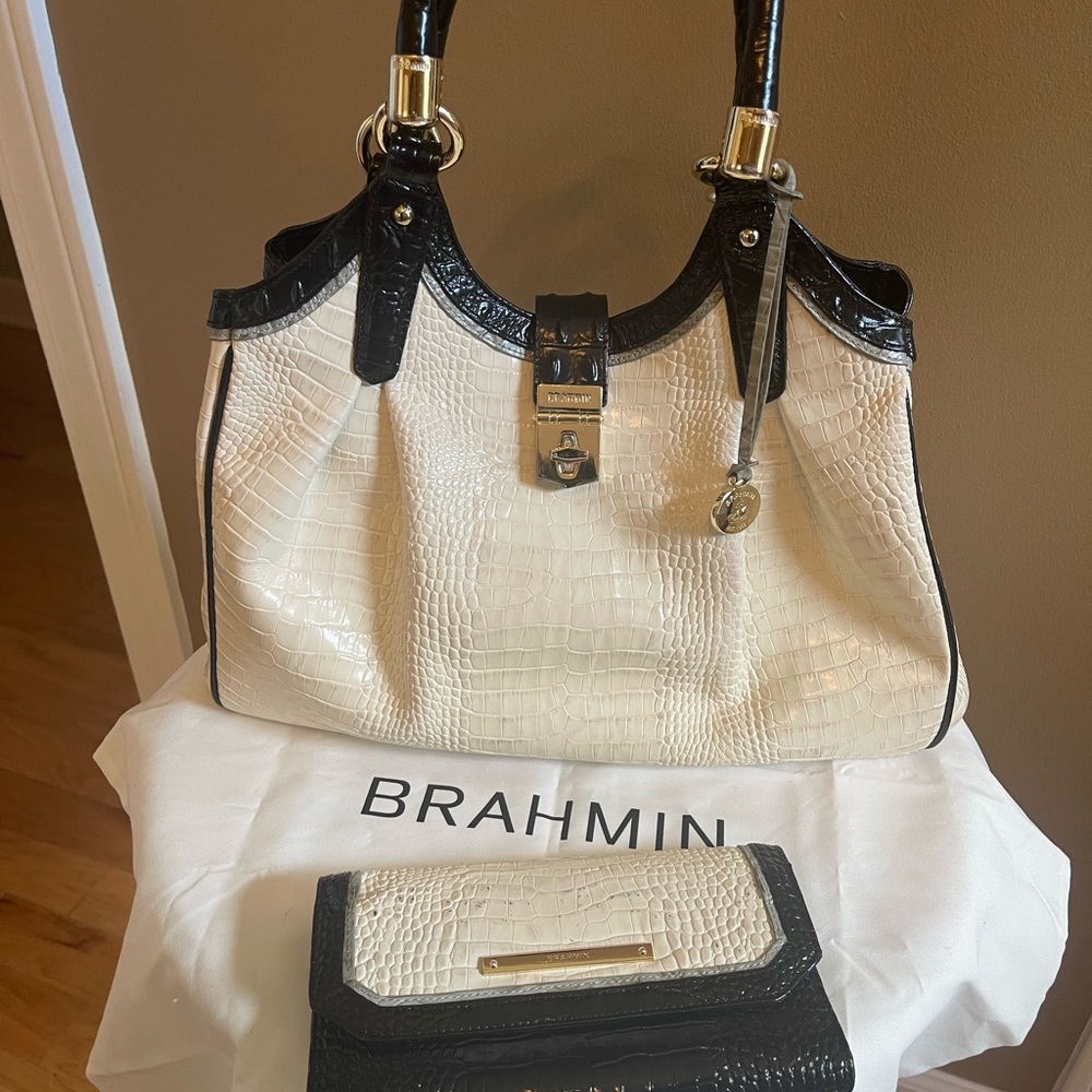 Brahmin Elisa-Ivory Tri-Texture with matching wallet